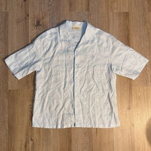 YoungLA Linen Button Down Polo Light Blue Mens Size L Short Sleeve
